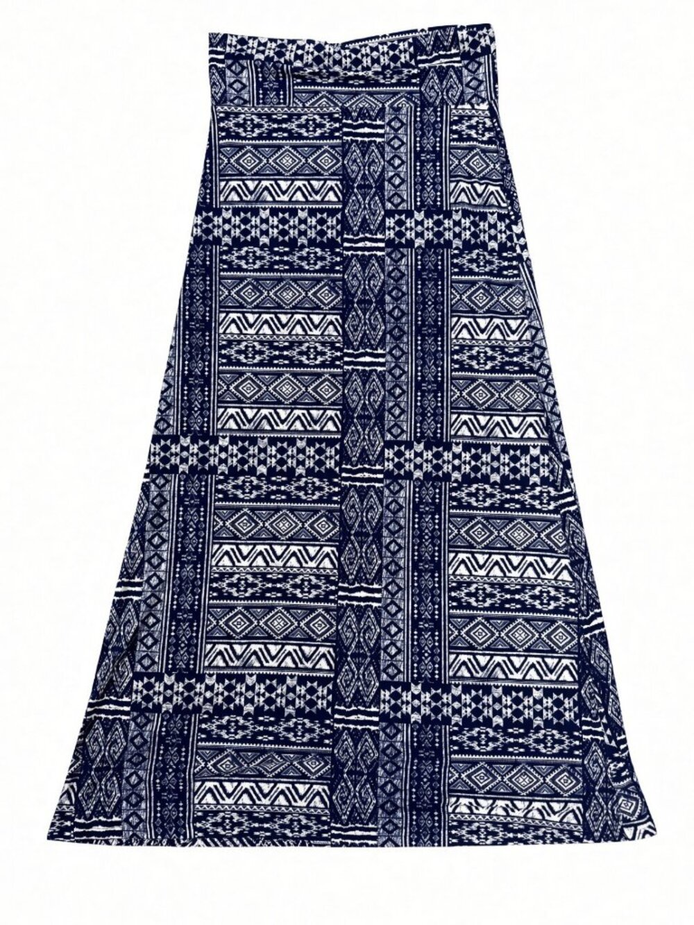Hot Kiss Navy & White Geometric Tribal Print Maxi Skirt – Size L